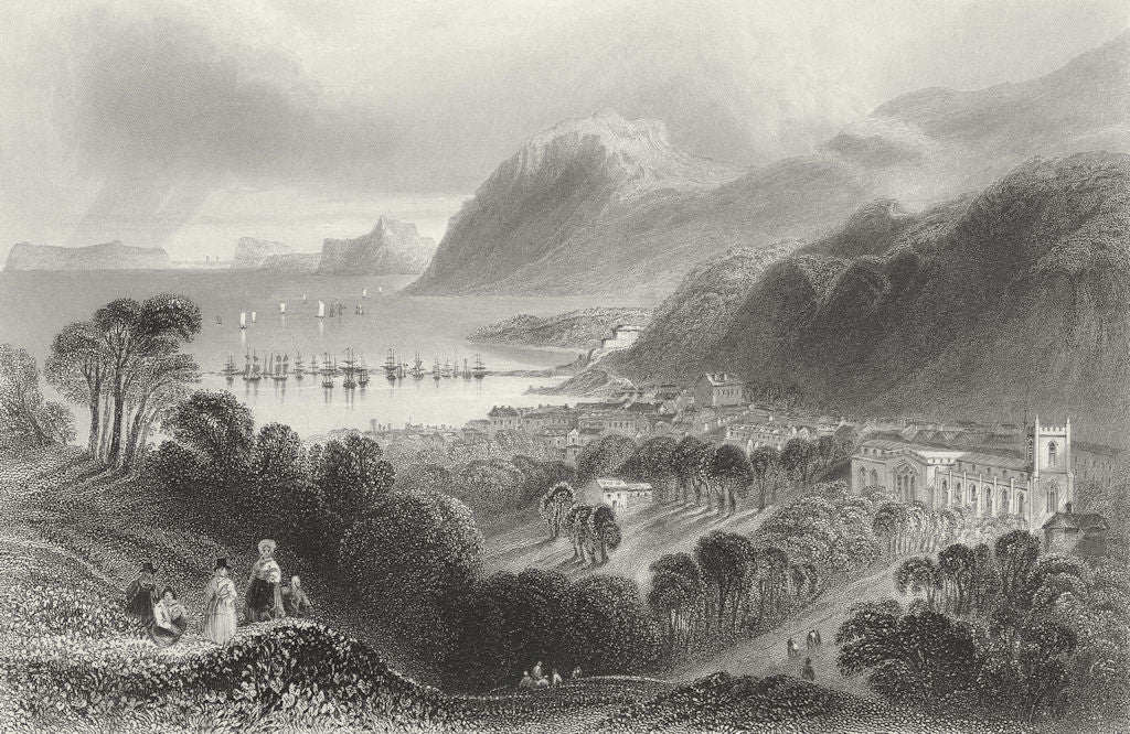 BANGOR. Ft Penry &. port Penrhyn &. Finden-Bartlett 1842 old antique print